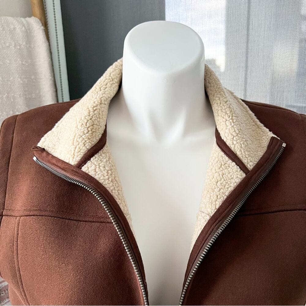 Lauren Ralph Lauren Brown Shearling Lined Faux Suede Barn Vest Women’s Size XL - Picture 3 of 10